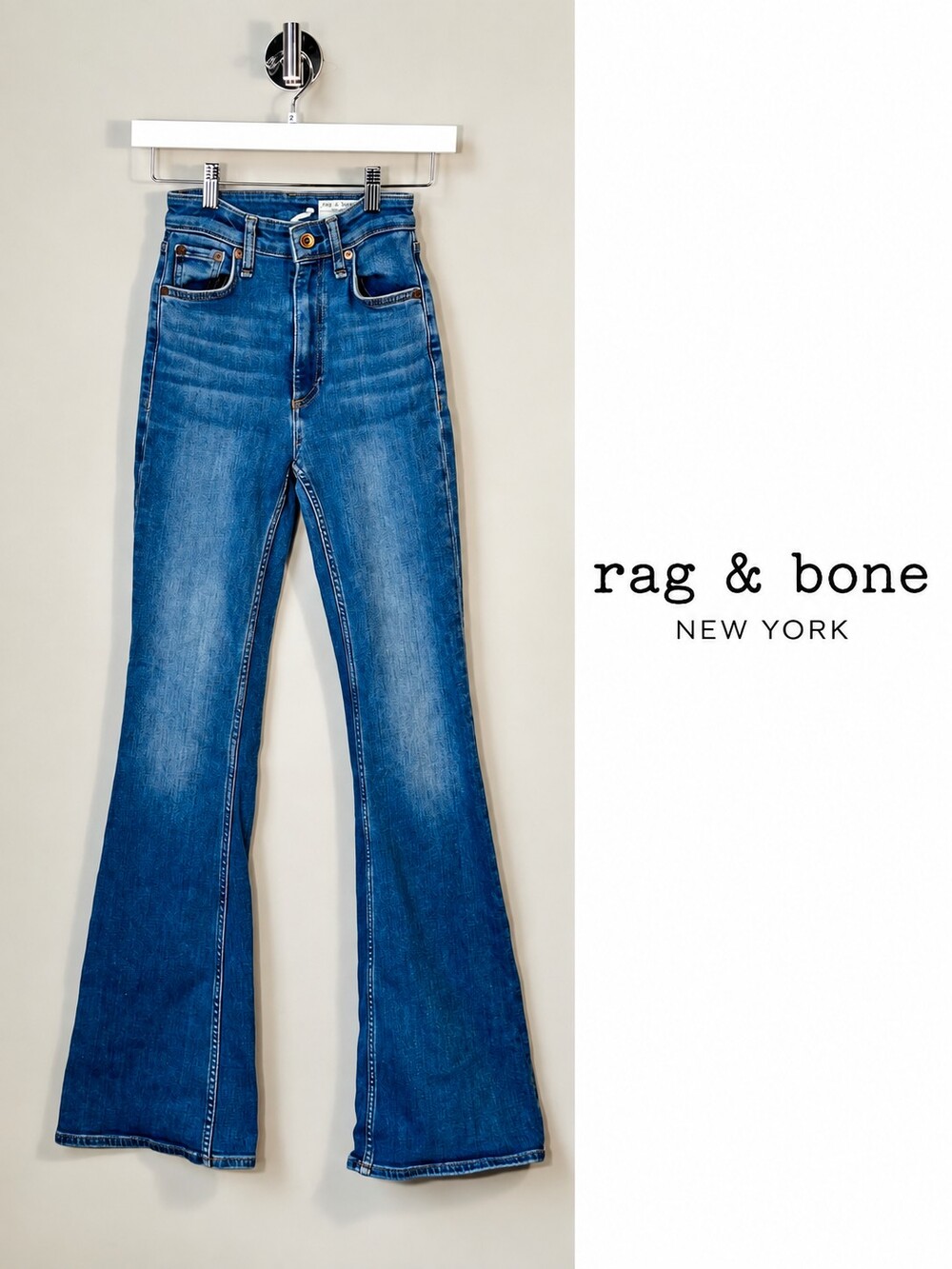Rag & Bone High Rise Flare Jeans Women’s Size 23 Selena Blue Stretch Denim